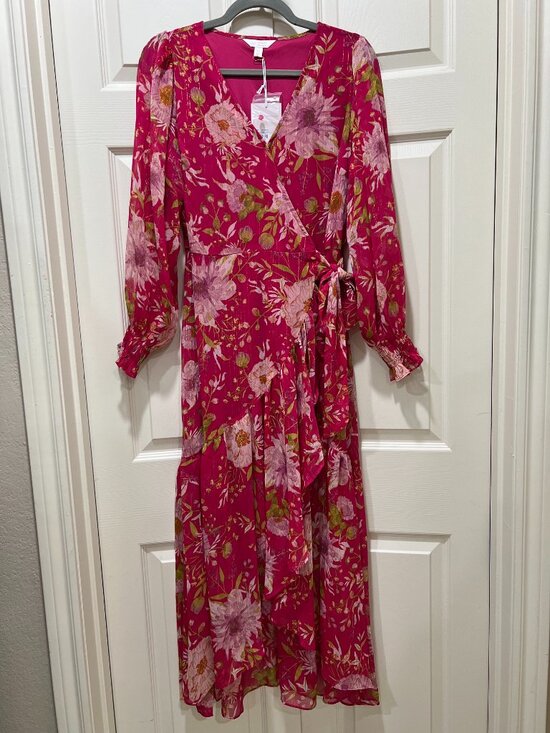 LC Lauren Conrad Dresses & Skirts - NWT Women's Lauren Conrad LC Floral Wrap Midi Dress Pink Long Sleeve Medium